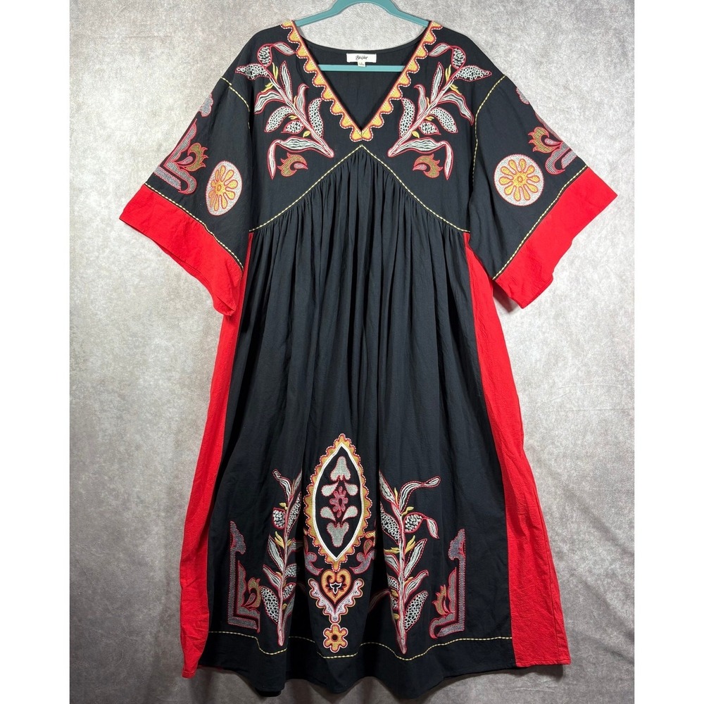 Blue Velvet Dress Womens Small Black Red Cotton Linen Blend Half Sleeves Boho
